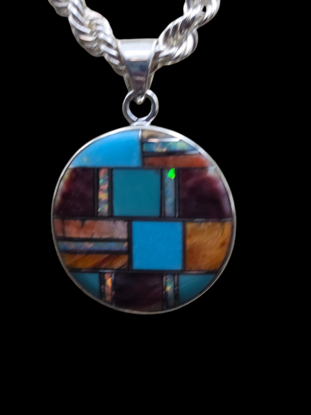 Turquoise Multi-Stone Round Inlay Pendant Necklace SW